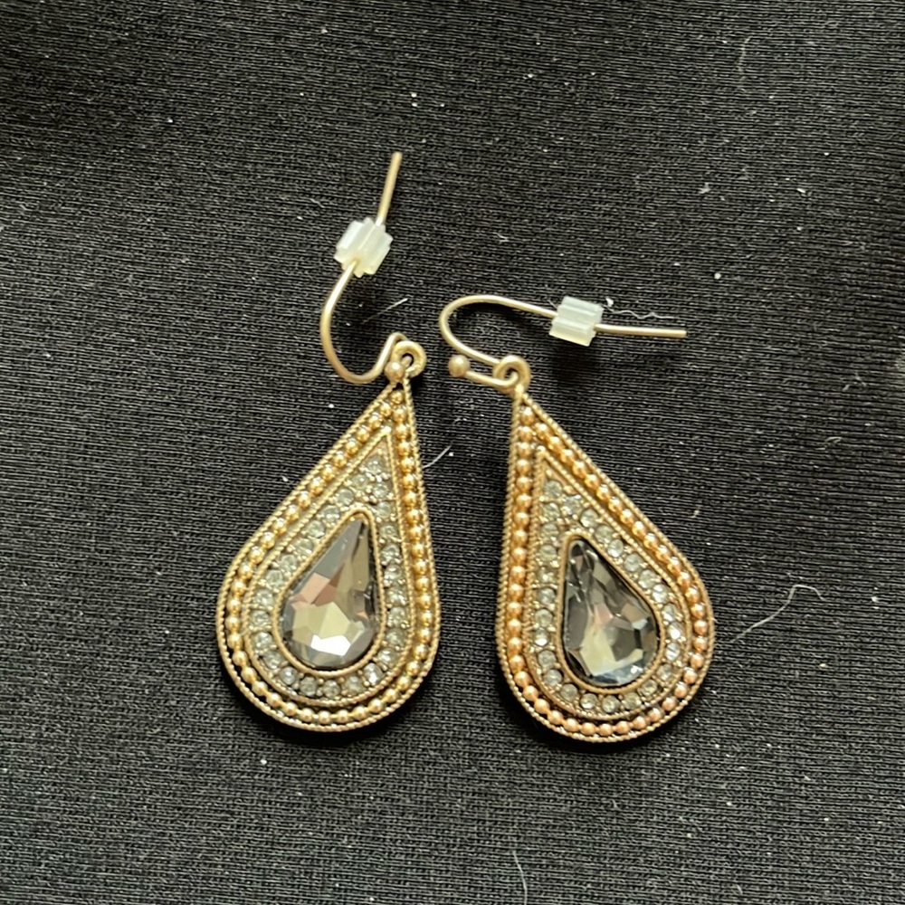 Gold Teardrop Earrings with colored stone inserts